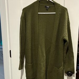 Olive Green Open-Front Cardigan